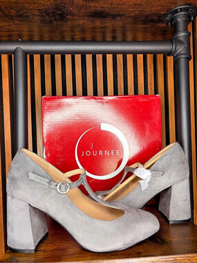 Journee Gray Block Heel Pumps